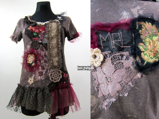 S/M Embroidered Boho T Shirt Dress,Upcycled Clothing for Women