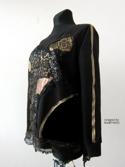 Black Embroidered Sweatshirt For Women XL Boho Casual Top