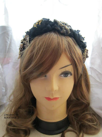 Black Gothic Headband,Embroidered Velvet Sash Belt