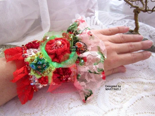 Boho Gypsy Lace Embroidered Cuff Bracelet