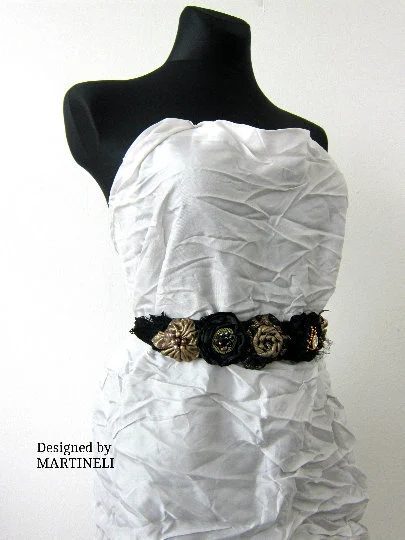 Black Gothic Headband,Embroidered Velvet Sash Belt