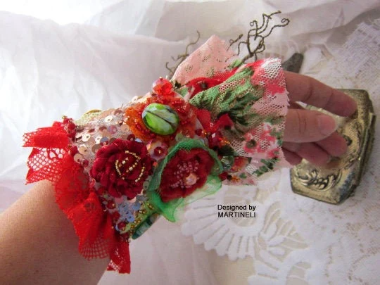 Boho Gypsy Lace Embroidered Cuff Bracelet