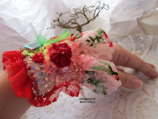 Boho Gypsy Lace Embroidered Cuff Bracelet