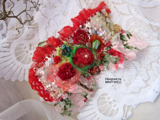 Boho Gypsy Lace Embroidered Cuff Bracelet