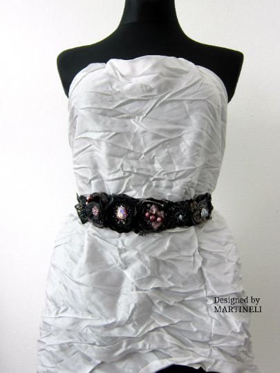 Black Velvet Embroidered Crystal Headband,Gothic Beaded Headpiece