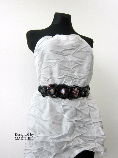 Black Velvet Embroidered Crystal Headband,Gothic Beaded Headpiece