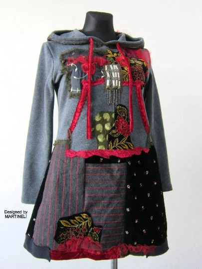 Hooded Sweatshirt Dress,S/M Gray Hoodie Dress