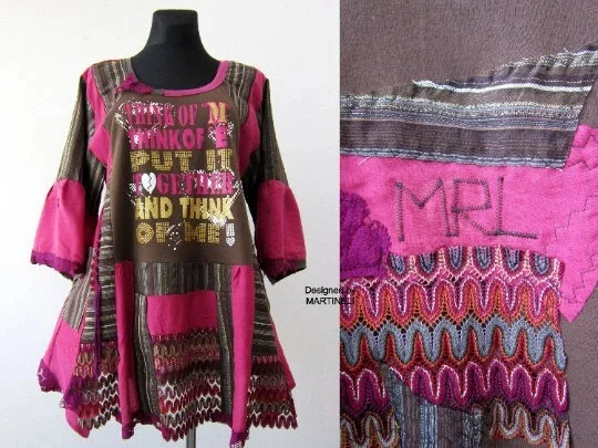 Plus Size Pink Striped Shirt Dress,XL/2XL Upcycled Clothing For Women