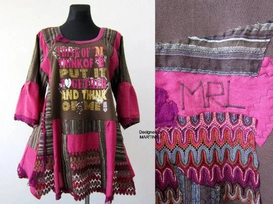 Plus Size Pink Striped Shirt Dress,XL/2XL Upcycled Clothing For Women