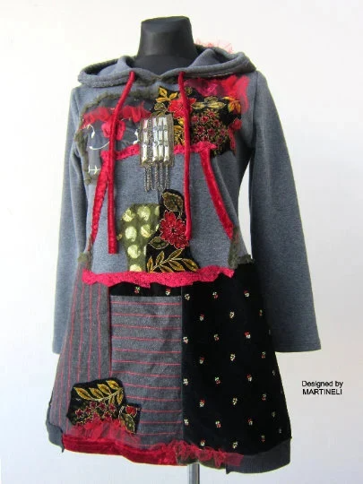 Hooded Sweatshirt Dress,S/M Gray Hoodie Dress