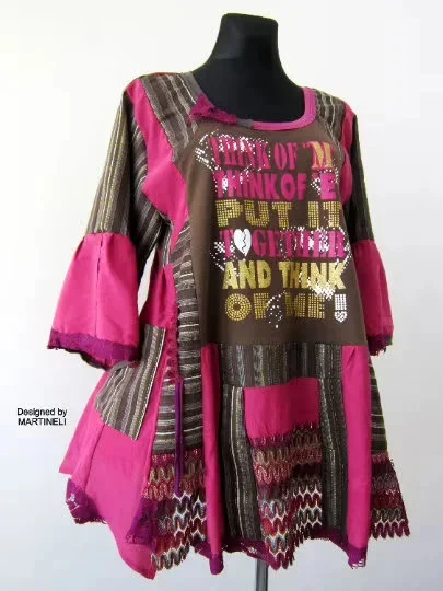 Plus Size Pink Striped Shirt Dress,XL/2XL Upcycled Clothing For Women