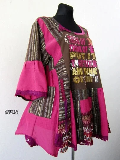 Plus Size Pink Striped Shirt Dress,XL/2XL Upcycled Clothing For Women