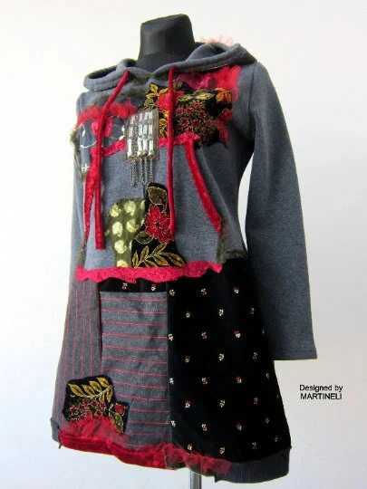 Hooded Sweatshirt Dress,S/M Gray Hoodie Dress