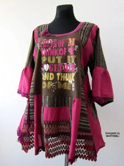 Plus Size Pink Striped Shirt Dress,XL/2XL Upcycled Clothing For Women