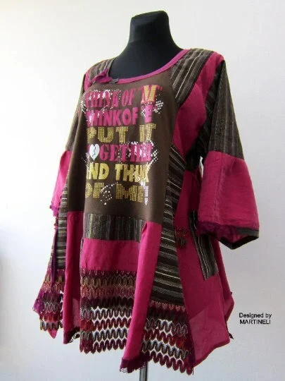 Plus Size Pink Striped Shirt Dress,XL/2XL Upcycled Clothing For Women