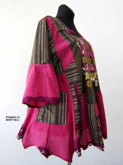 Plus Size Pink Striped Shirt Dress,XL/2XL Upcycled Clothing For Women