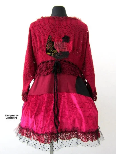 XL/4XL Plus Size Wine Red Sweater Dress,Upcycled Clothing for Women