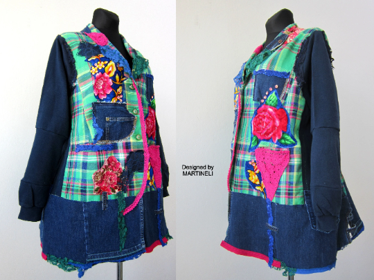 Plus Size Denim Jacket Coat for Women 3X Patchwork Denim Sweatshirt Jacket