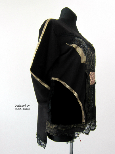 Black Embroidered Sweatshirt For Women XL Boho Casual Top
