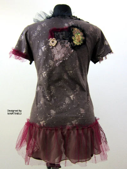 S/M Embroidered Boho T Shirt Dress,Upcycled Clothing for Women