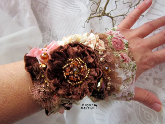 Bohemian Embroidered Velvet Cuff Bracelet,Rose Gold Wrap Bracelet
