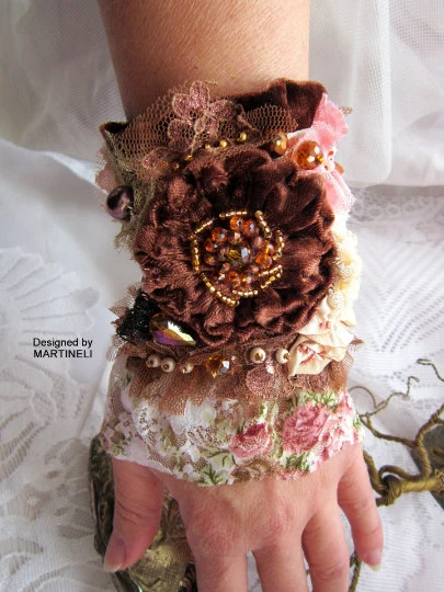 Bohemian Embroidered Velvet Cuff Bracelet,Rose Gold Wrap Bracelet