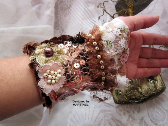 Bohemian Embroidered Velvet Cuff Bracelet,Rose Gold Wrap Bracelet