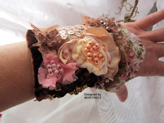 Bohemian Embroidered Velvet Cuff Bracelet,Rose Gold Wrap Bracelet