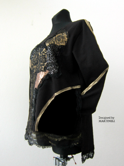 Black Embroidered Sweatshirt For Women XL Boho Casual Top