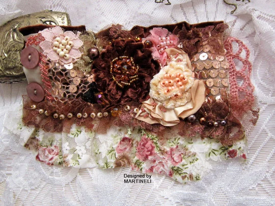 Bohemian Embroidered Velvet Cuff Bracelet,Rose Gold Wrap Bracelet