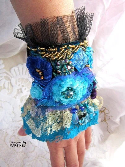 Blue Lace Bracelet Cuff Bracelet,Statement Beaded Bracelet