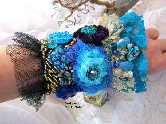 Blue Lace Bracelet Cuff Bracelet,Statement Beaded Bracelet