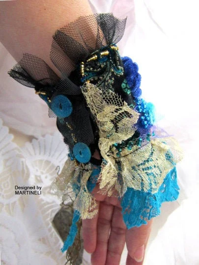 Blue Lace Bracelet Cuff Bracelet,Statement Beaded Bracelet