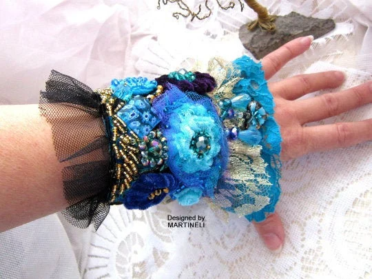 Blue Lace Bracelet Cuff Bracelet,Statement Beaded Bracelet