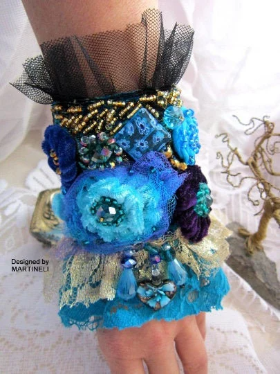 Blue Lace Bracelet Cuff Bracelet,Statement Beaded Bracelet