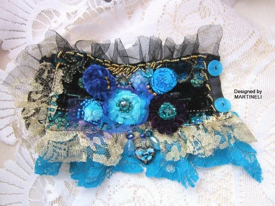 Blue Lace Bracelet Cuff Bracelet,Statement Beaded Bracelet