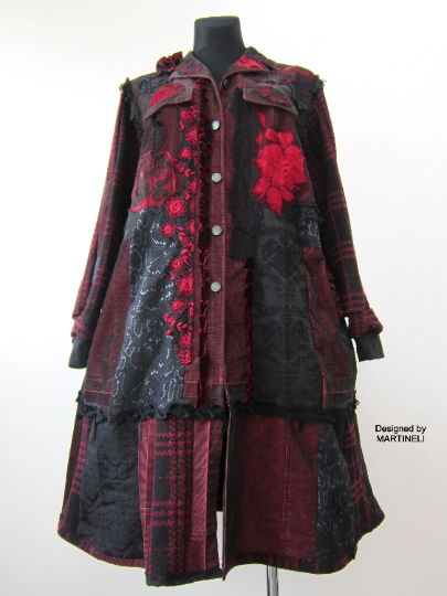 Plus Size Red Duster Coat,3XL Long Denim Coat for Women