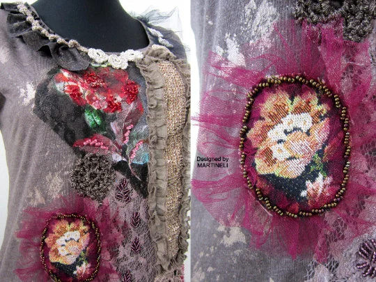 S/M Embroidered Boho T Shirt Dress,Upcycled Clothing for Women