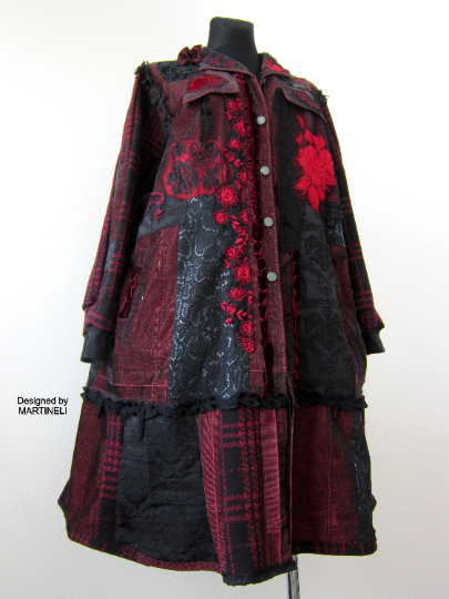 Plus Size Red Duster Coat,3XL Long Denim Coat for Women