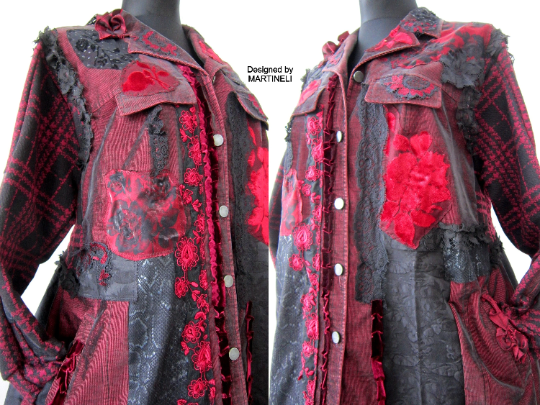 Plus Size Red Duster Coat,3XL Long Denim Coat for Women