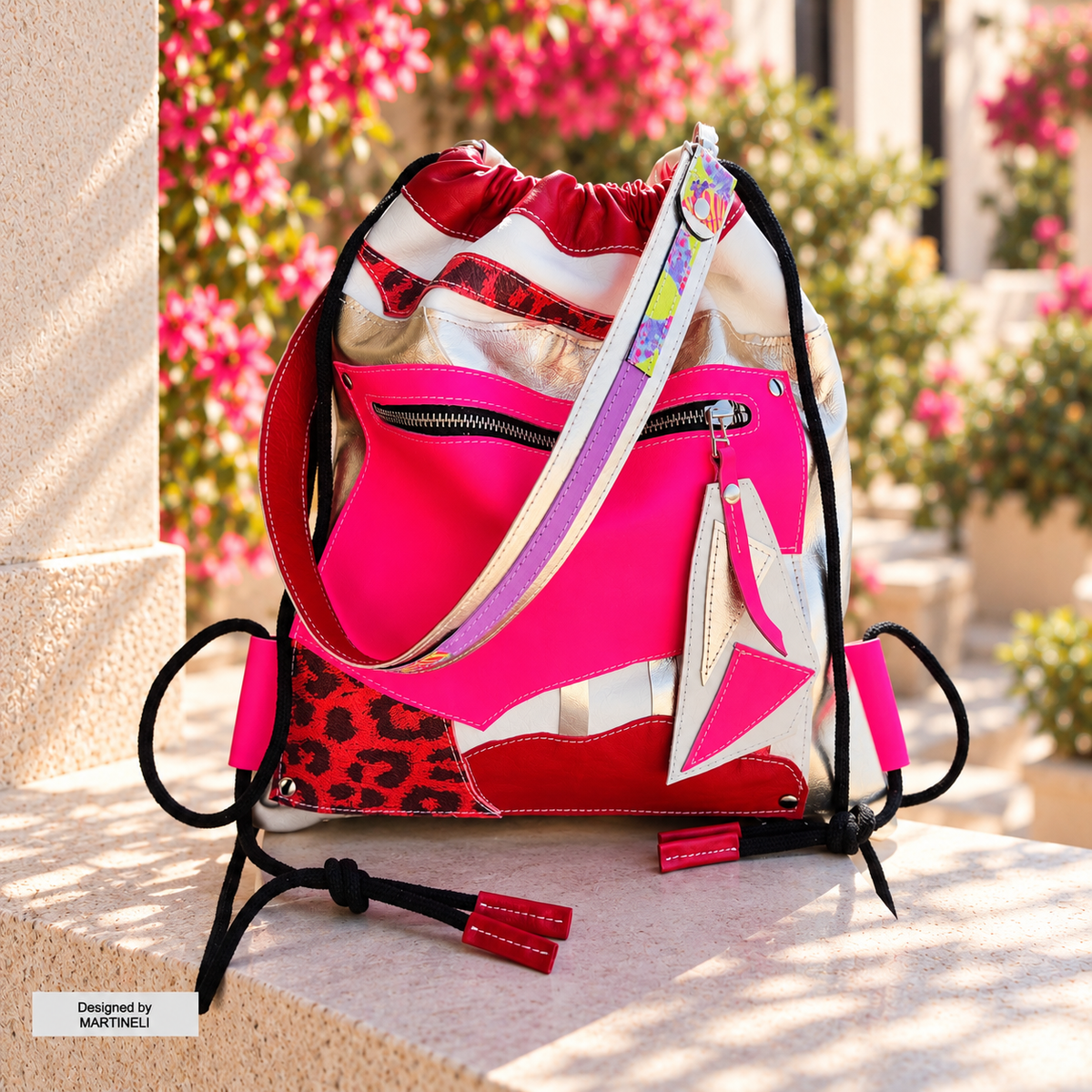 Multicolor Italian leather backpack and shoulder bag, reverse side – MARTINELI