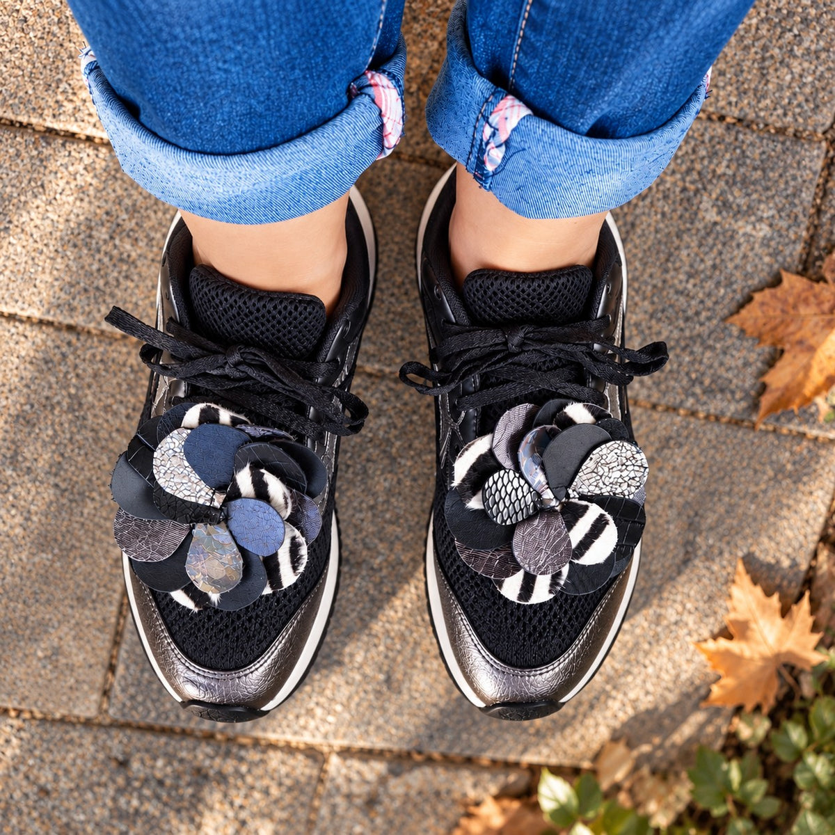 Black, Silver & Zebra Leather Flower Sneaker Charms – REBEL BLOOM