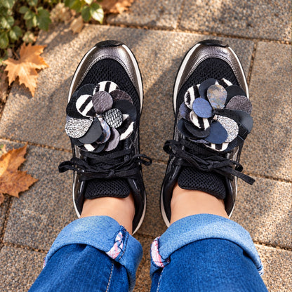 Black, Silver & Zebra Leather Flower Sneaker Charms – REBEL BLOOM