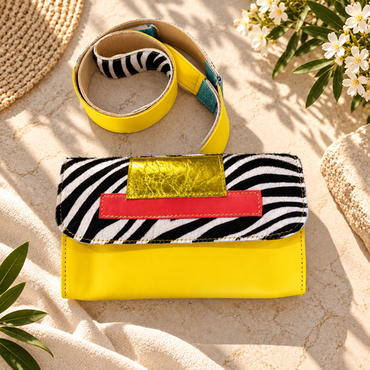 Wild Muse yellow zebra handmade leather shoulder bag by MARTINELI