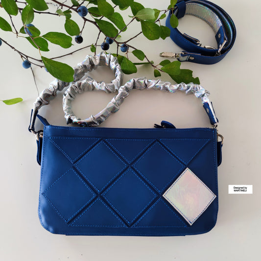 Blue Leather Stylish Bag-Italian Leather Shoulder Purse Bag-Luxury Artsy Bridal Gift Idea Patchwork Navy Blue Cross Body Bag Stylish Wedding