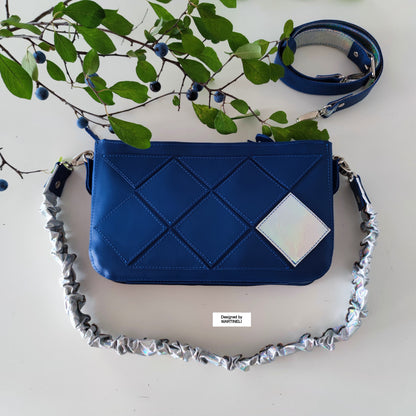 Blue Leather Stylish Bag-Italian Leather Shoulder Purse Bag-Luxury Artsy Bridal Gift Idea Patchwork Navy Blue Cross Body Bag Stylish Wedding