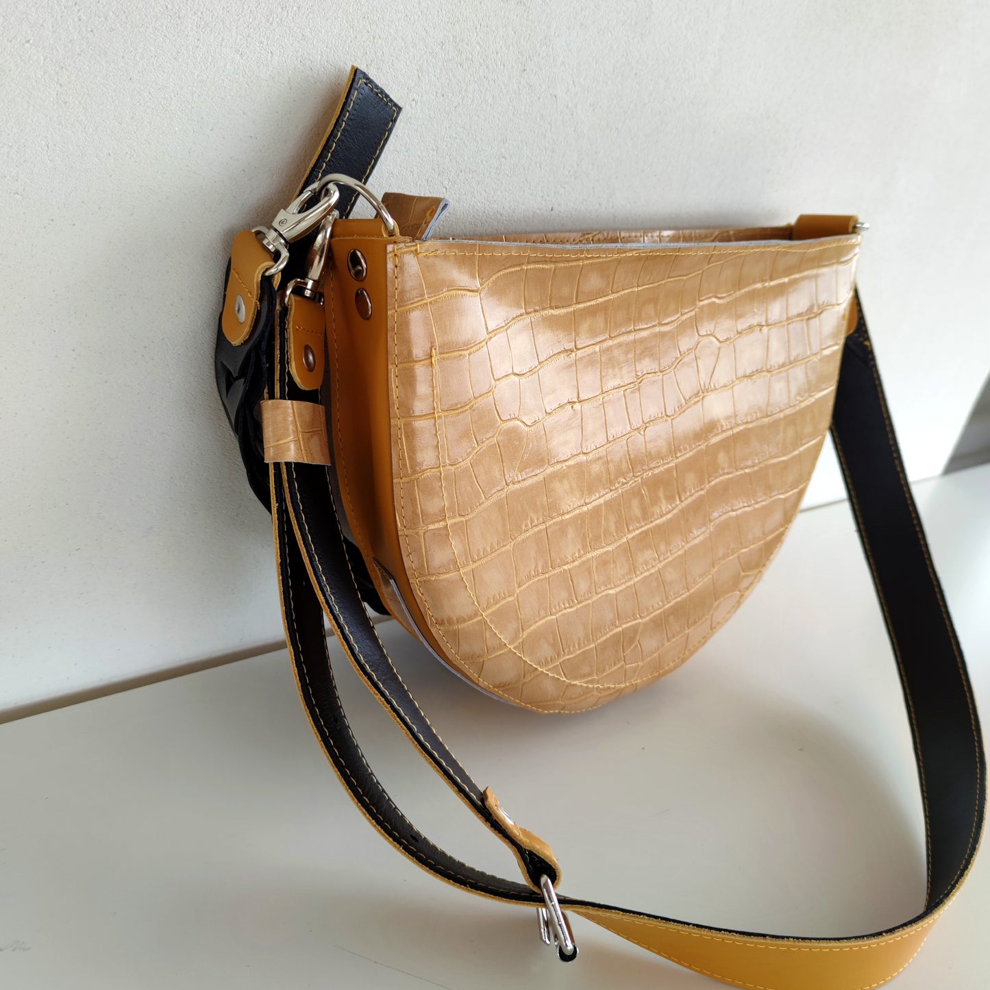 Yellow Leather Shoulder Bag Luxury Crocodile Print Bag Elegant Evening Bag