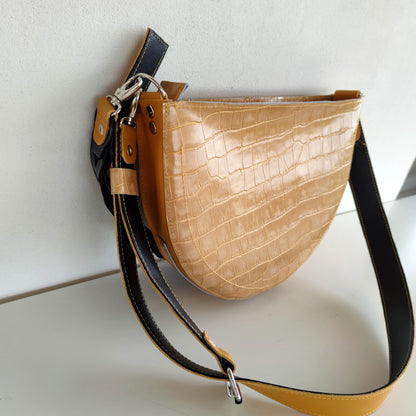 Yellow Leather Shoulder Bag Luxury Crocodile Print Bag Elegant Evening Bag