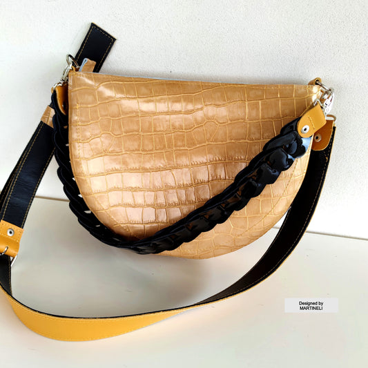 Yellow Leather Shoulder Bag Luxury Crocodile Print Bag Elegant Evening Bag