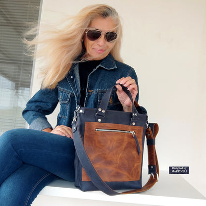 Blue Leather Classic Bag Luxury Shoulder Bag Stylish Leather Hand Bag